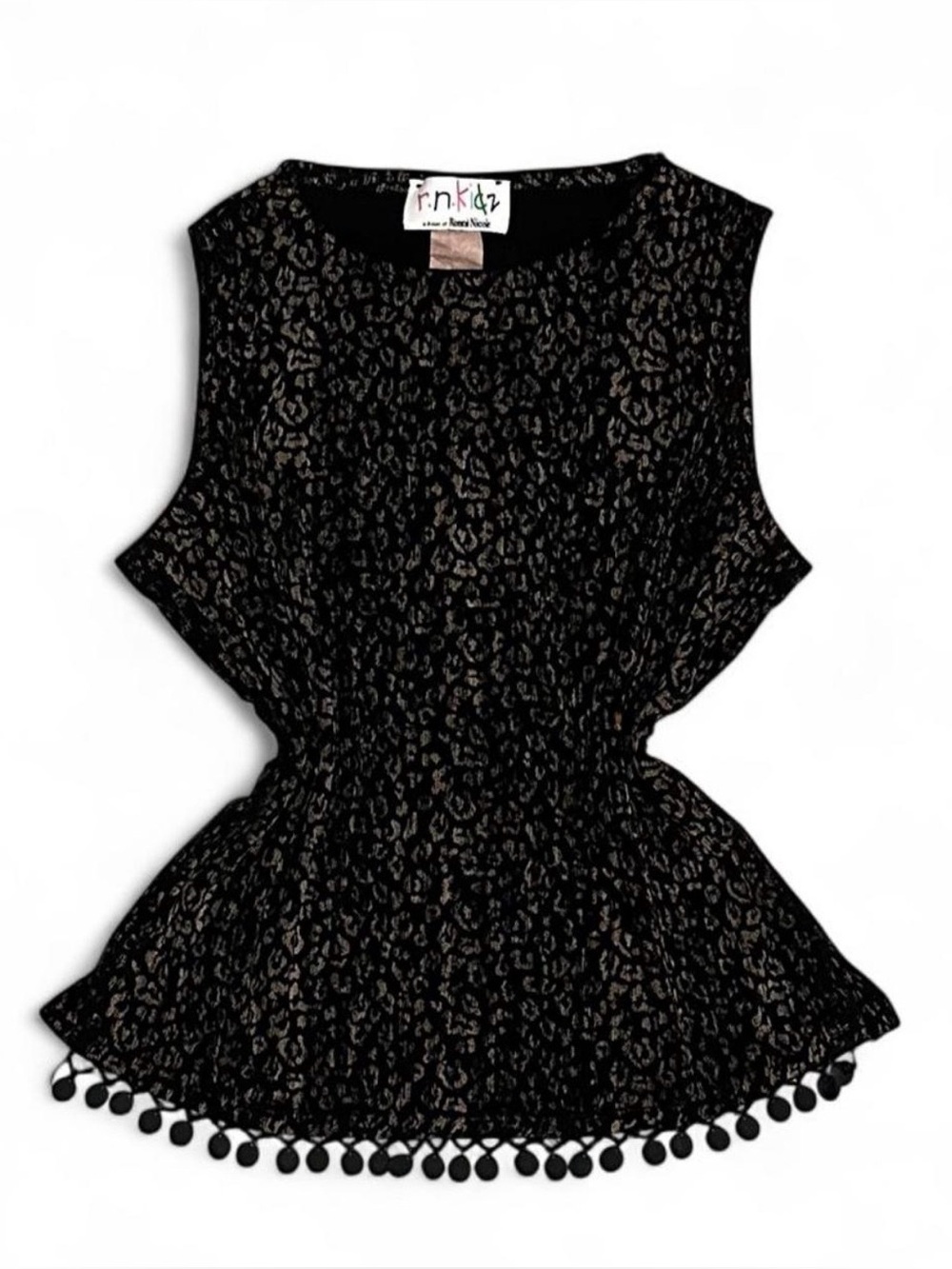 Junior’s Girl’s Leopard Print Sleeveless Blouse with Beaded Paillette Hem XL